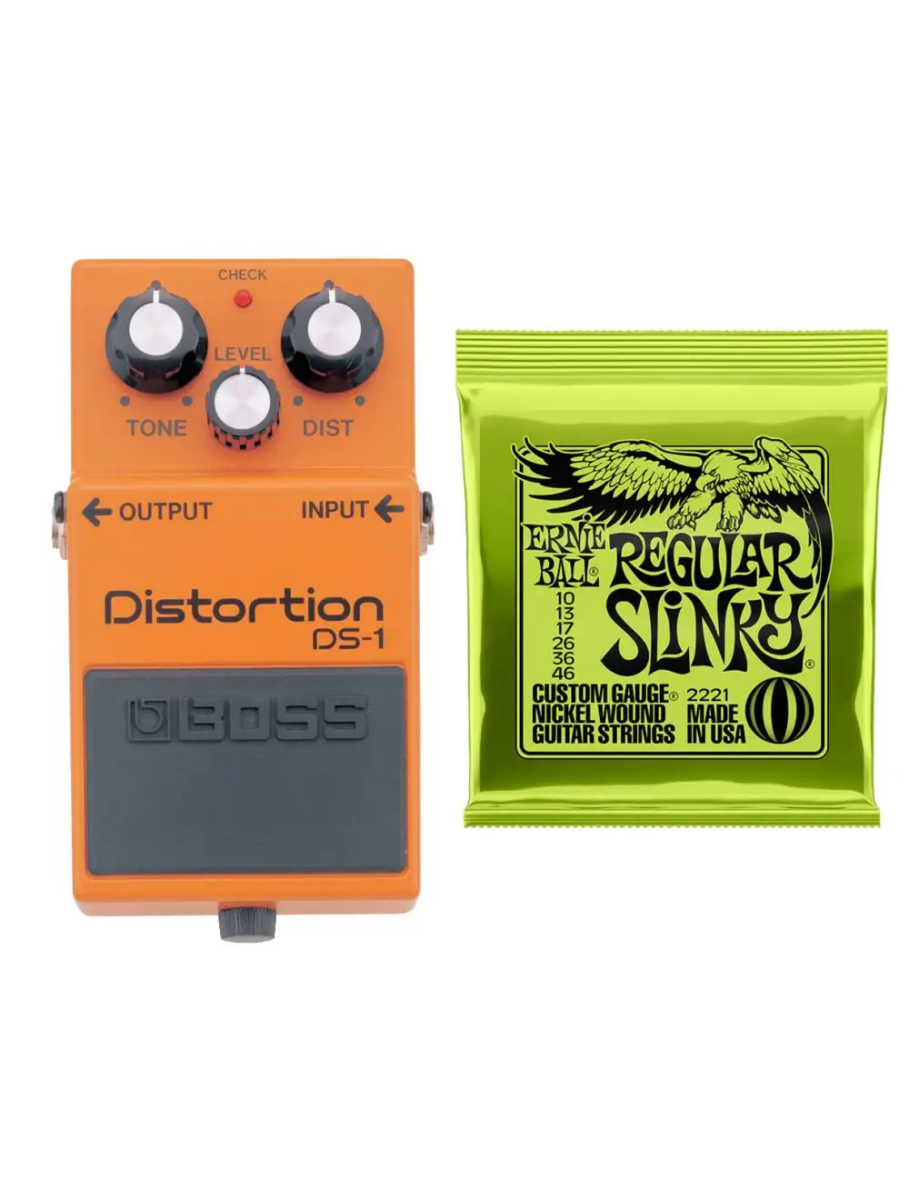 Boss DS-1 Distortion Pedal + Ernie Ball 2221 Regular Slinky Guitar Strings