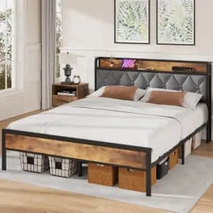 Kikihuose Queen Bed Frame w/ Storage Headboard