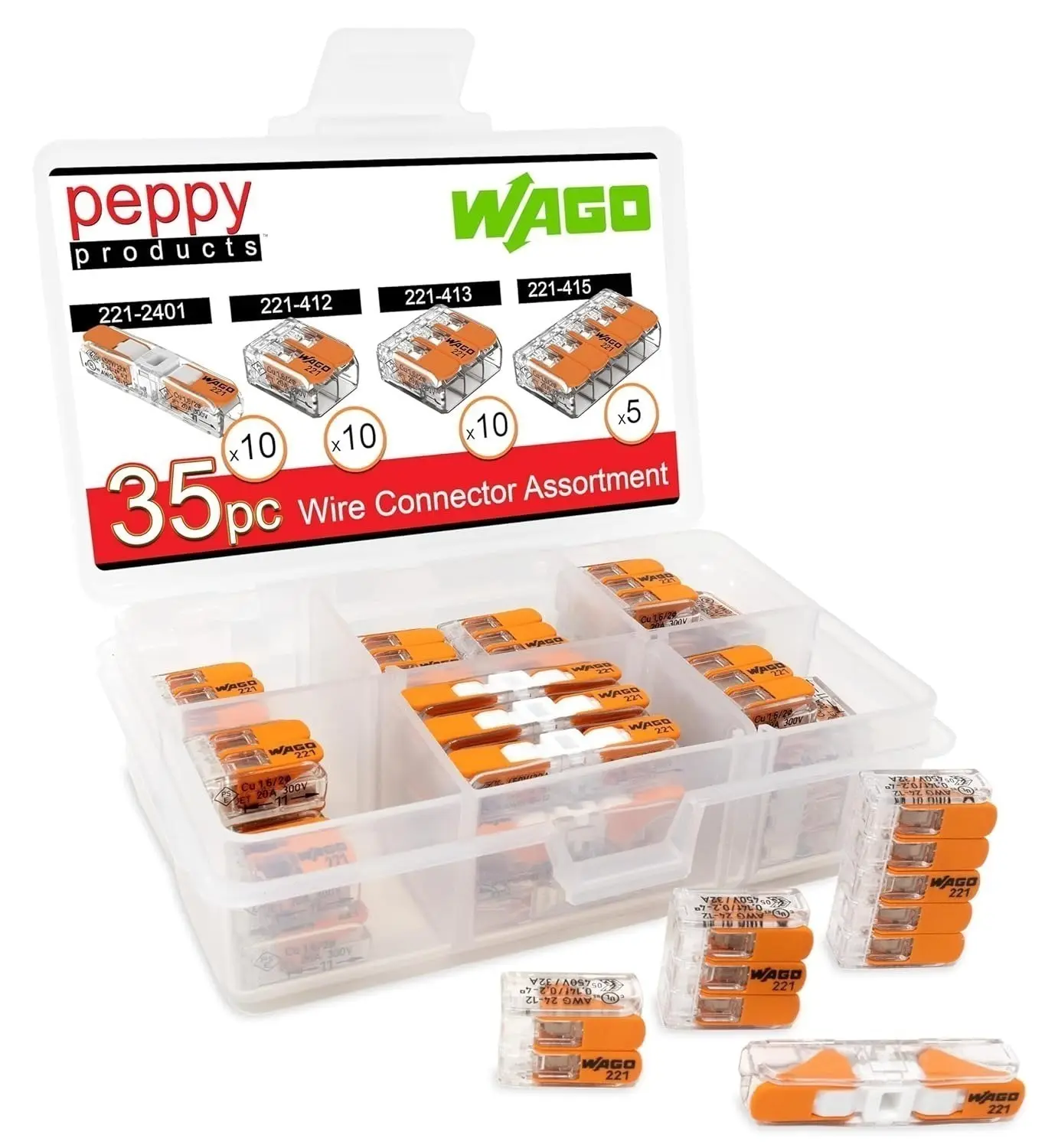 35-Piece WAGO 221 Lever Nuts Splicing Wire Connector Assortment w/ Case