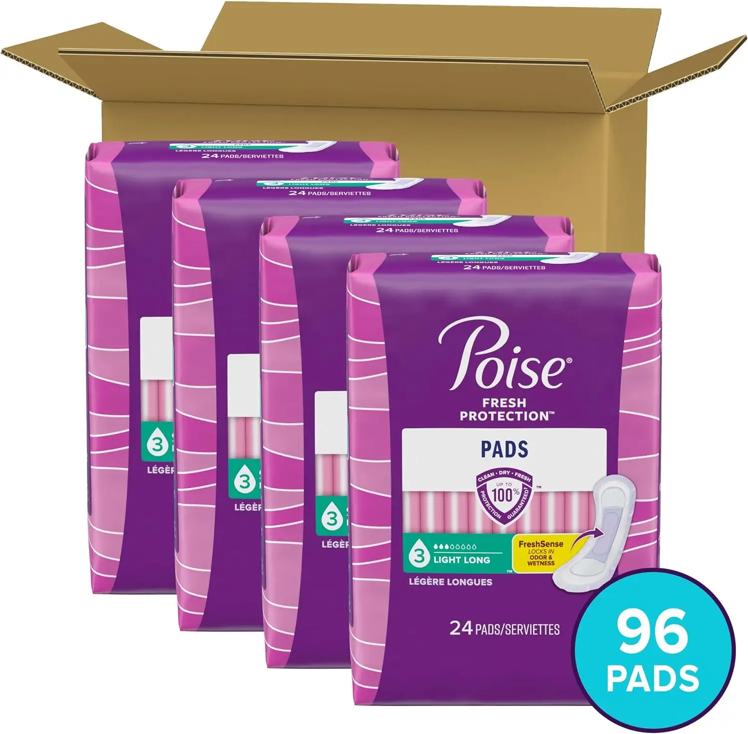4-Pack 24-Count Poise Incontinence & Postpartum Incontinence Pads