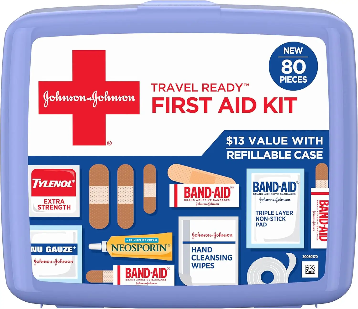 80-Piece Johnson & Johnson Travel Ready Portable Emergency First Aid Kit