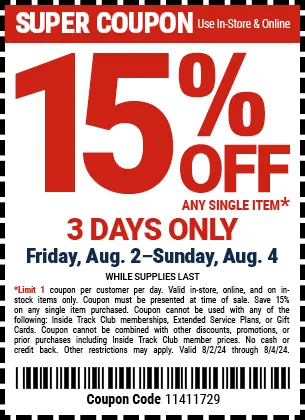 Harbor Freight Online/In-Store 3-Days Savings Coupons: Any Single Item