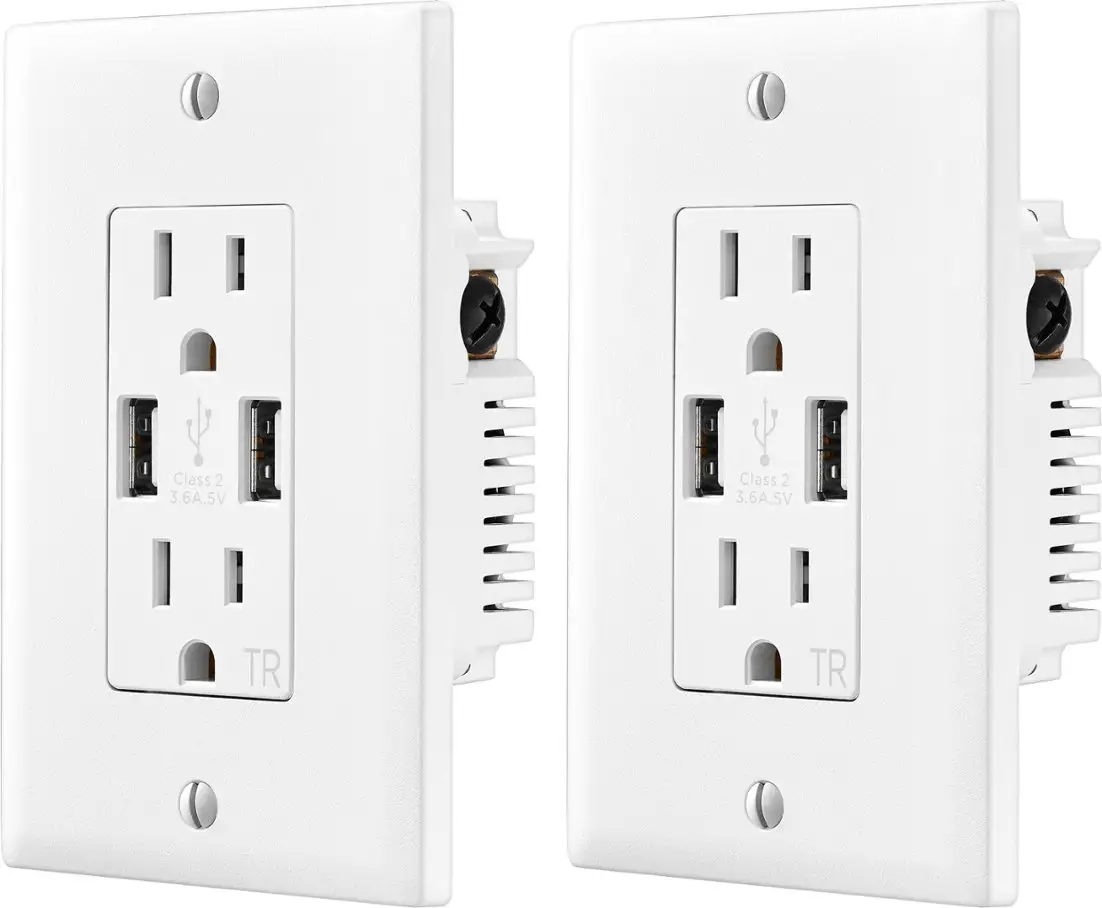 2-Pack Insignia 2-Outlet In-Wall Outlet w/ 2 USB Ports (White)