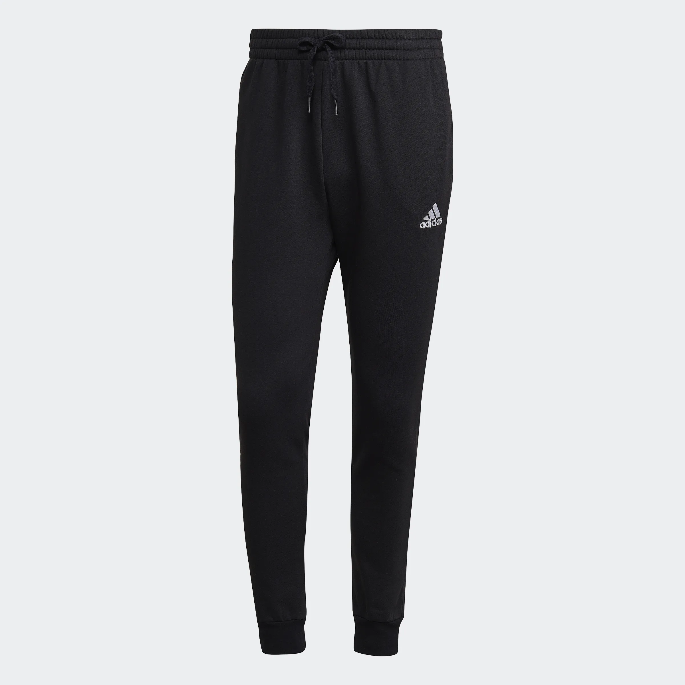 adidas Men's Essentials Fleece Regular Tapered Pants (Black / White, Small)