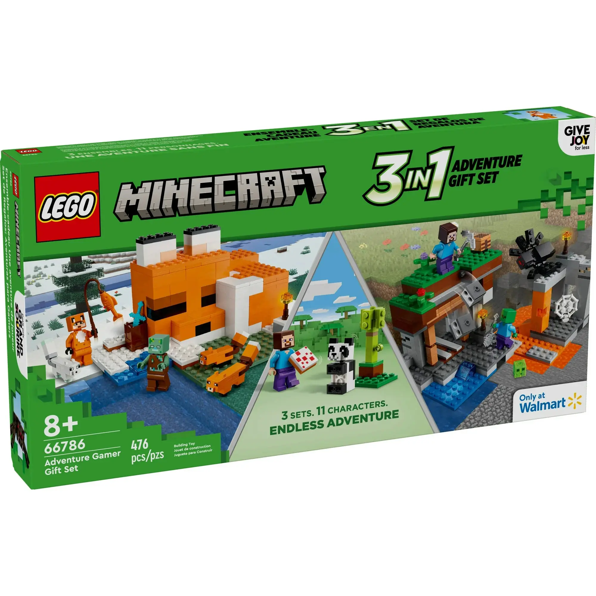 476-Piece LEGO Minecraft 3-in-1 Gift Set (Abandoned Mine, Fox Lodge, Steve & Baby Panda)