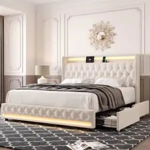 Queen Bed w/ LED Lights & Under-Bed Storage