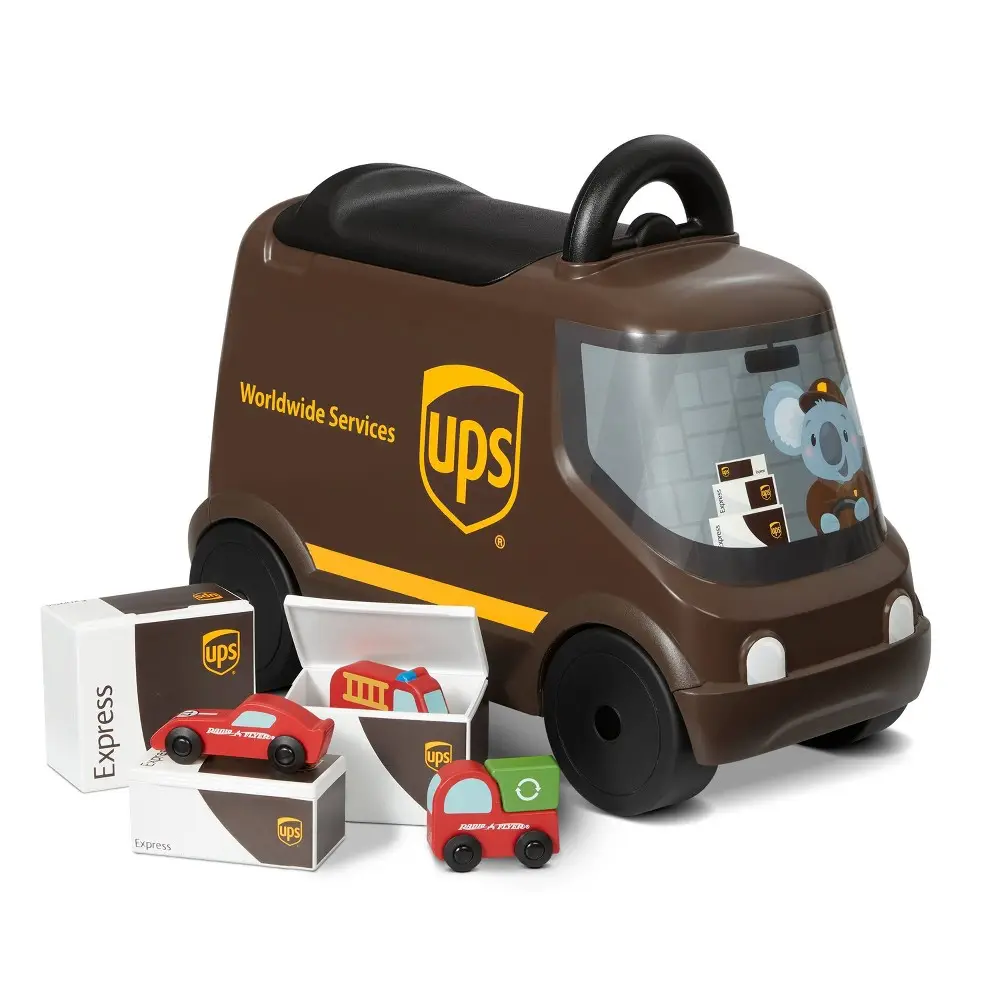 Radio Flyer Toddler UPS Delivery Truck Ride-On Toy Set w/ Mini Packages & Cars