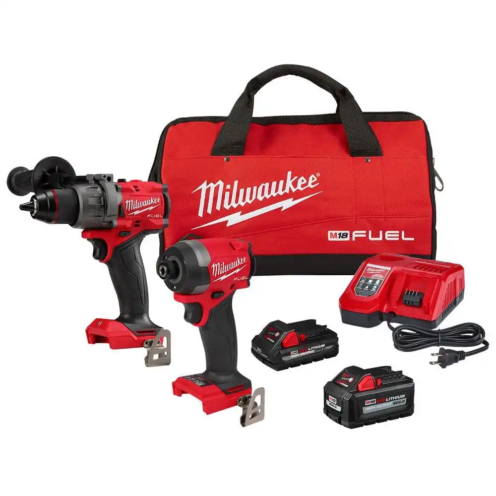 Milwaukee M18 Brushless 1/2" Hammer Drill + 1/4" Hex Impact Driver w/ 2x Batteries