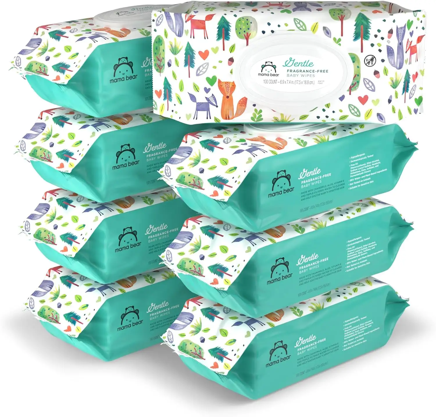 8-Pack 100-Count Mama Bear Gentle Fragrance Free Baby Wipes