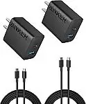 Anker 2-pk 20W Dual Port USB-C Fast Charger w/2x 5 foot USB-C cables