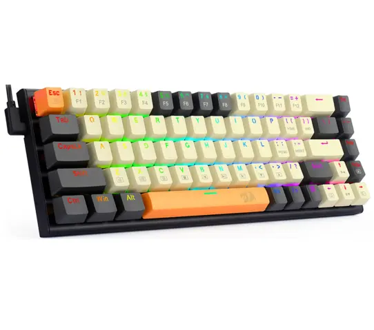 REDRAGON - K633CGO-RGB Wired 60% Mechanical Gaming Keyboard, RGB Backlit 68 Keys Progammable Keyboard, Hot-Swappable Red Switch - Black-Beige-Orange