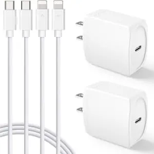 20W USB-C Wall Charger Block 2-Pack w/ Cables