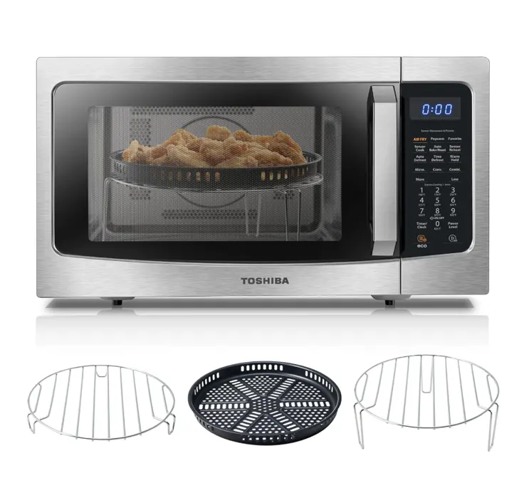 Toshiba Air Fryer Combo 4-in-1 Countertop Microwave Oven, Smart Sensor, Convection, Mute Function, Position Memory 13.6" Turntable, 1.5 Cu Ft, 1000W, Silver, ML-EC42P(SS)