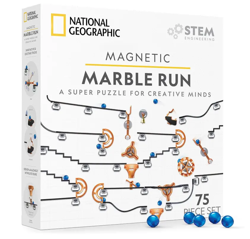 NATIONAL GEOGRAPHIC Magnetic Marble Run - 75-Piece STEM Building Set for Kids & Adults with Magnetic Track & Trick Pieces & Marbles for Building A Marble Maze, STEM Project (Amazon Exclusive)