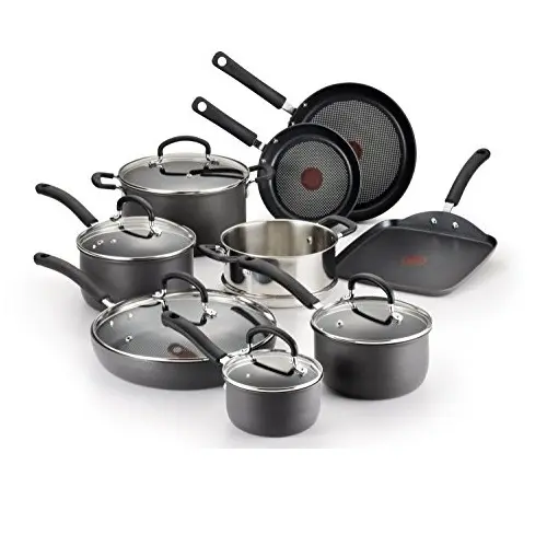 T-fal E765SE Ultimate Hard Anodized Scratch Resistant Titanium Nonstick Thermo-Spot Heat Indicator Anti-Warp Base Cookware Set, 14-Piece, Gray, Only $134.99, free shipping