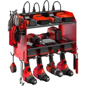 Wall Mounted Modular Power Tool Organizer with Charging Station