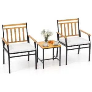 Costway 3-Piece Outdoor Furniture Set with Coffee Table and Heavy-Duty Metal Frame Chairs