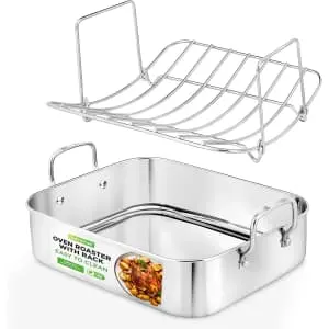 NutriChef 14" Stainless Steel Oven Roasting Pan w/ Polished Wire Rack