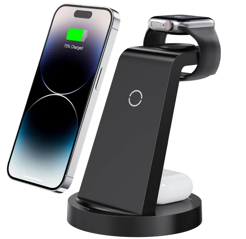 3 in 1 Charging Station for iPhone, Wireless Charger for iPhone 16 15 14 13 12 11 X Pro Max & Apple Watch - Wireless Charging Station for AirPods 4 3 Pro