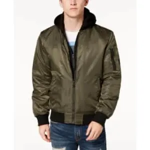 Guess Men's Bomber Jacket w/ Removable Hooded Inset