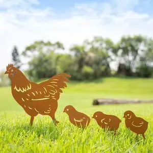 4-Piece Metal Chicken Garden Stake Set