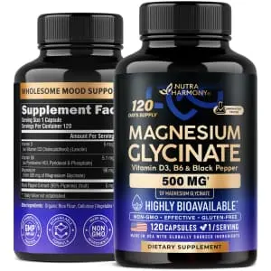 NutraHarmony Magnesium Glycinate 500mg Capsules 120-Count