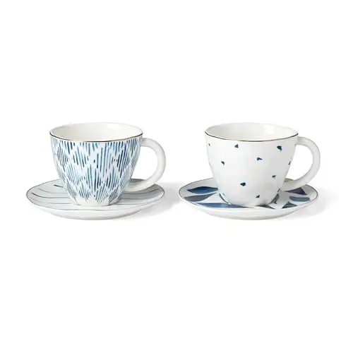 Lenox 蓝湾陶瓷茶杯和茶托套装