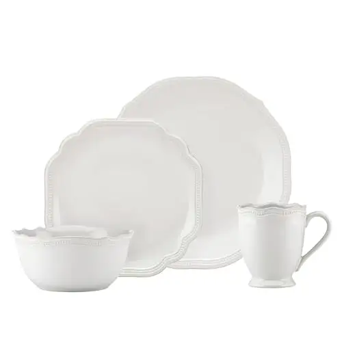 Lenox 法国珍珠白浮雕餐具4 件套