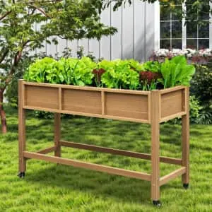 4x1.5x2.5ft Patio Poly Wood Raised Garden Bed with Lockable Wheels