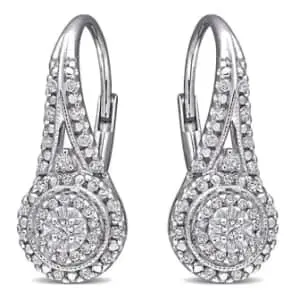 0.4-TCW 3/4" Natural Diamond Double Halo Leverback Hoop Earrings