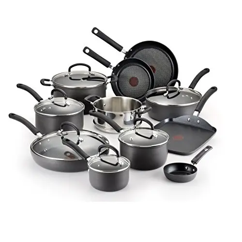 T-fal E765SH Ultimate Hard Anodized Scratch Resistant Titanium Nonstick Thermo-Spot Heat Indicator Cookware Set, 17-Piece, Gray, Only $158.99 （21% off）, free shipping
