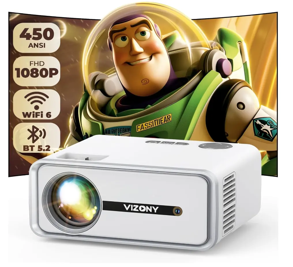 Mini Projector with WiFi and Bluetooth, 450ANSI 1080P FHD Home Movie Projector, Portable Outdoor Projector with 250" Display+Zoom, Compatible w/Phone/Laptop/TV Stick-Indoor&Outdoor