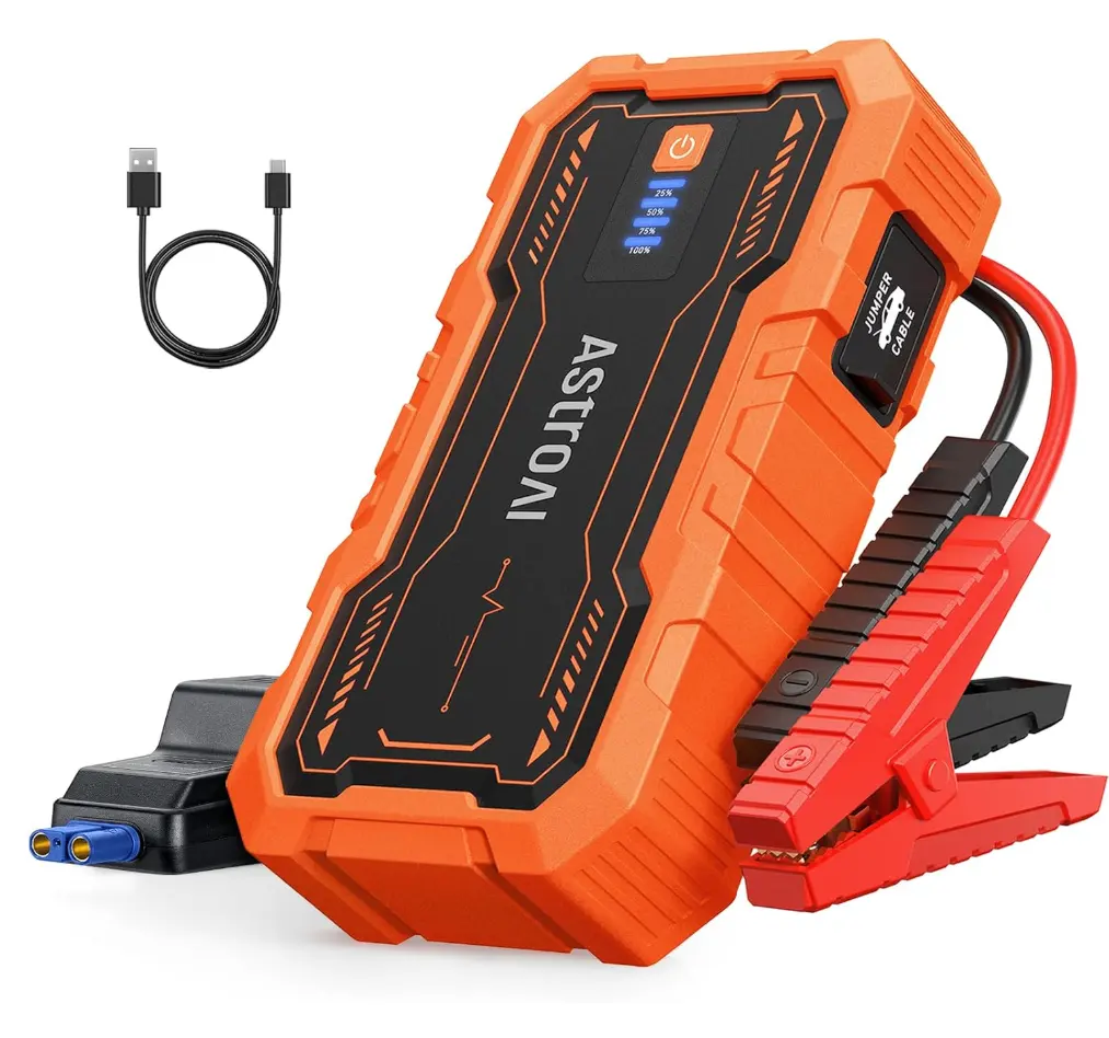 AstroAI S8 Pro Car Battery Jump Starter, 3000A Peak Jump Starter Battery Pack for Up to 9.0L Gas & 7.0L Diesel Engines, 12V Portable Jumper Box with 3 Modes Flashlight and Jumper Cables，Orange
