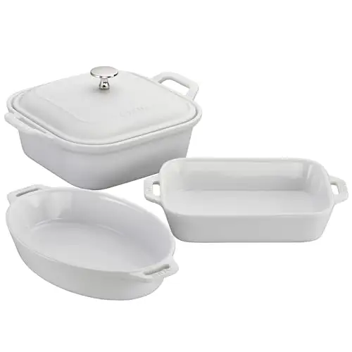 Staub Ceramics 4 件套烤盘套装,砂锅带盖,布朗尼平底锅,白色