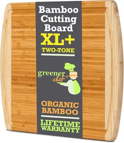 GREENER CHEF 20 英寸(约 50.8 厘米)超大竹砧板,可终身更换 - 木制屠夫块,适用于厨房、雕刻肉类、蔬菜和熟食,带深汁槽