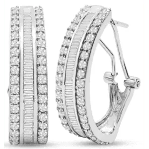 SuperJeweler 2-TCW Baguette & Round Diamond Hoop Earrings