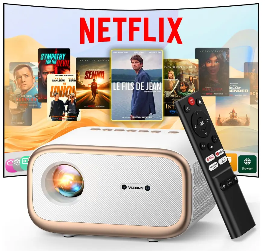 实用好物，白菜价！2025 最新版VIZONY E1 Pro Netflix 认证便携式智能投影仪, 原生 1080P支持 4K，高亮度550流明，自动变焦，兼容手机/笔记本电脑/电视棒，带 WiFi 和蓝牙，户内户外均可用，折上折后仅售$77.49免运