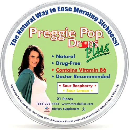 Three Lollies Preggie Pop Drops Plus with Vitamin B6 for Morning Sickness Relief,Sour Raspberry and Sour Lemon, 21 count, only $5.21, free shipping after clipping coupon and using SS