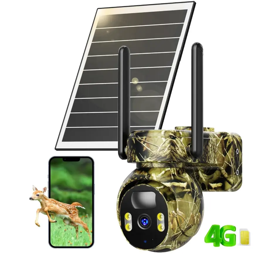 LIWAN Cellular Trail Camera, 4G LTE with Solar Panel, 2K Live Video Game Cameras Include SIM Card with Color Night Vision, Motion Activated, No Wi-Fi, IP66 Waterproof for Wildlife, Hunting