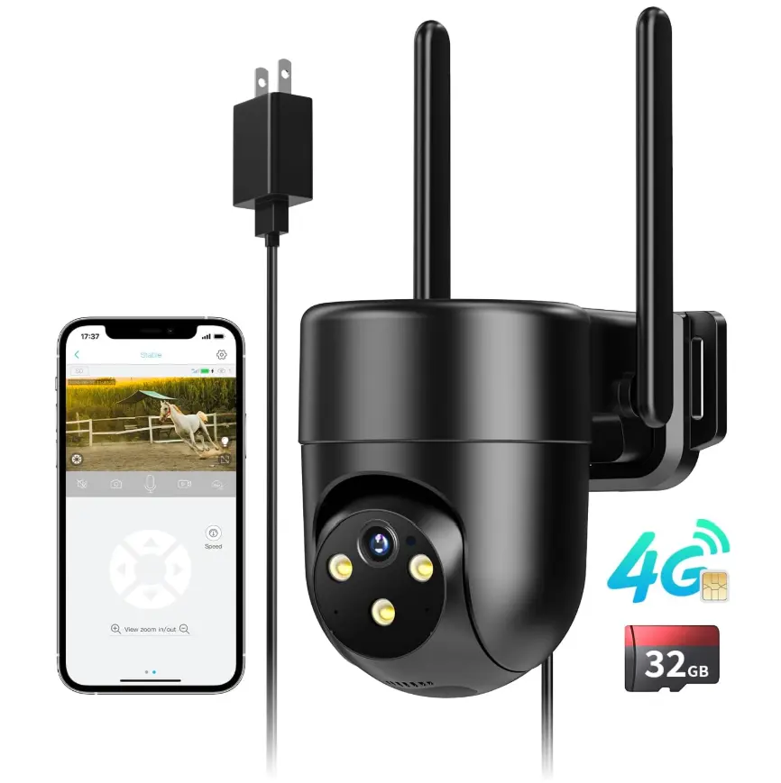实用好物，超好价！LIWAN 4G LTE 蜂窝安全摄像头，有线，360° 全景，2K 彩色夜视，双向通话，内置 SIM 卡和 32G 内存卡，黑色，折上折后仅售 $23.99。