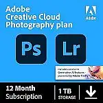 Adobe Creative Cloud Photography Plan 1TB (Photoshop + Lightroom) | 12-month Subscription with auto-renewal