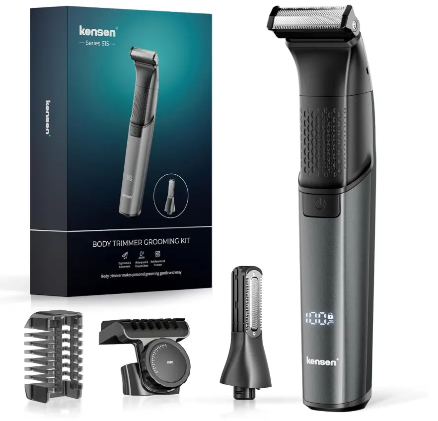 Body Hair Trimmer for Men - 6.0 Upgraded Mens Beard Trimmer, 2-in-1 Dual-Head Groin & Pubic Hair Trimmers for Privates IPX6 Waterproof Wet/Dry Use Rechargeable Body Shavers for Men Ball Shavers
