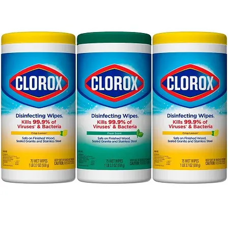 Clorox家庭用罐装消毒湿巾，3桶，共225张，清新柑橘味，现仅售$10.91，免运费！