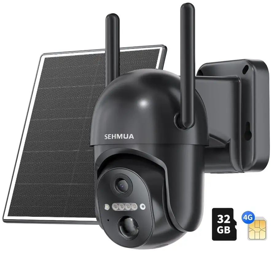 速抢！独立日白菜仍在！SEHMUA 4G LTE 太阳能无线安全摄像头，360° 视角，2K 彩色夜视，PIR 运动传感器，含 32G SD 和 SIM 卡，折上折后仅售$24.99