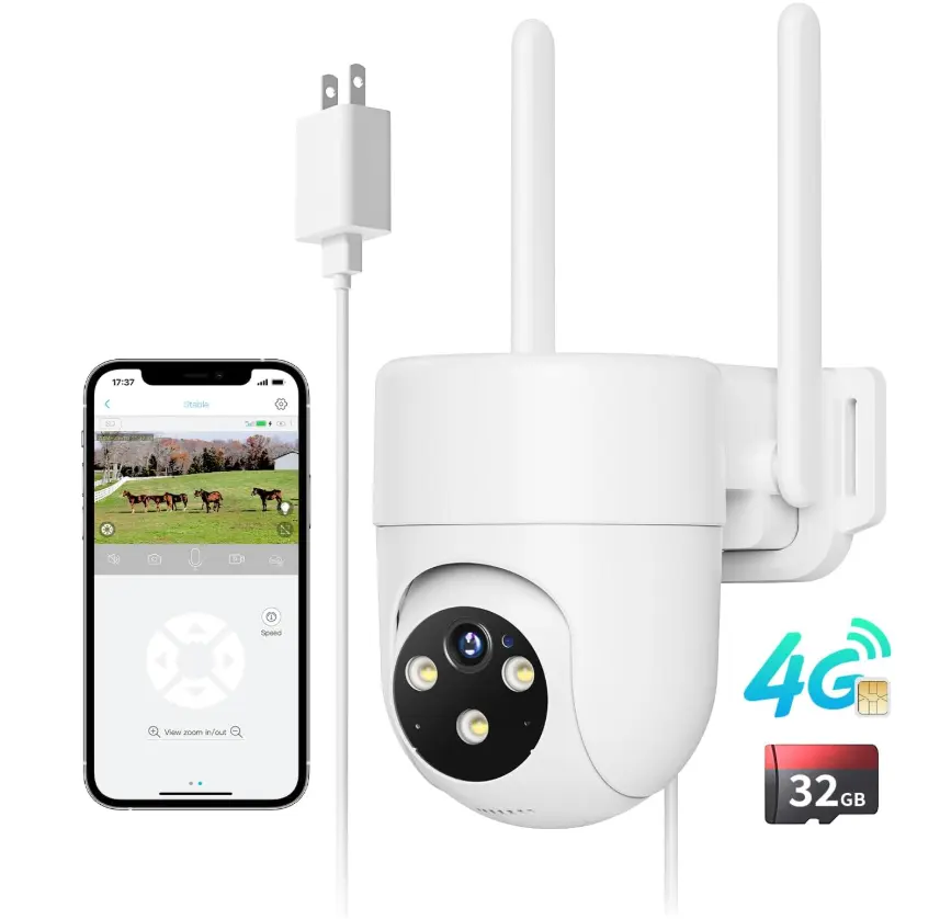 实用好物，节日特惠！LIWAN 4G LTE 蜂窝安全摄像头，有线，360° 全景，2K 彩色夜视，双向通话，内置 SIM 卡和 32G 内存卡，白色，折上折后仅售 $19.99