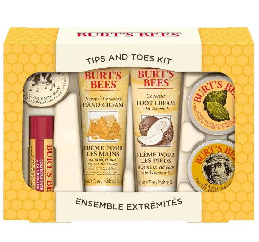 Burts Bees Tips and Toes Kit Gift Set, 6 Travel Size Products in Gift Box - 2 Hand Creams, Foot Cream, Cuticle Cream, Hand Salve and Lip Balm , $11.99