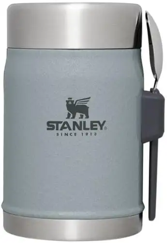 Stanley 经典食品罐和叉子,14 盎司,锤音银色