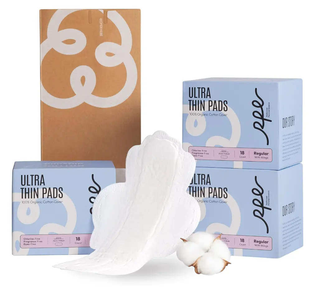 100% Organic Pads for Women 54ct, Ultra Thin Unscented Feminine Period-Pads with Wing, Regular Absorbency Sanitary Pad, Organic Cotton Pad Menstrual (Regular, Size 3, 54 Count)