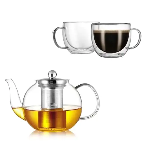 CnGlass 8盎司双层玻璃杯(2个装)和CnGlass 900毫升玻璃茶壶