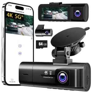 3-Channel 64GB 4K Front & Rear Dash Cam